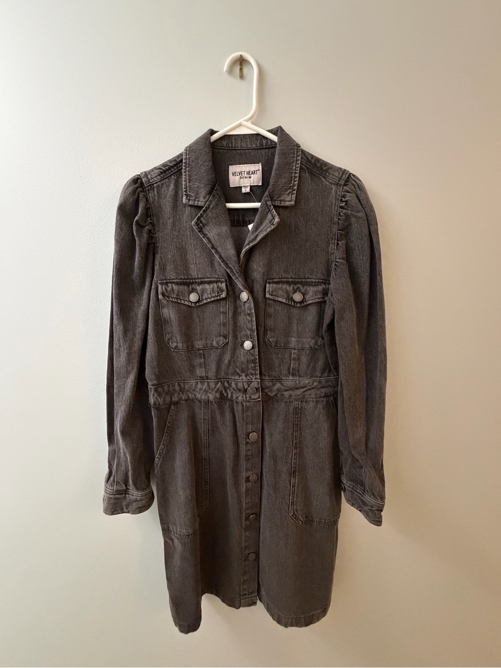 Velvet Heart Charcoal Gray Denim Button-Front Jacket Dress